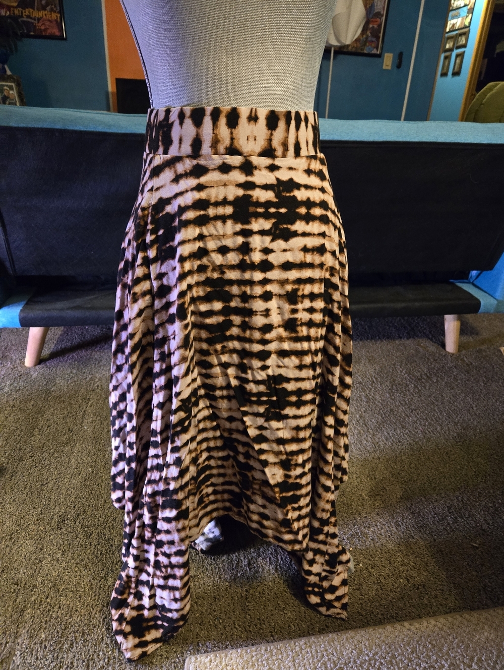 TORRID 0 Womens US Plus Size L or 12 Tie Dye Handkerchief Bottom Skirt Brown Tan